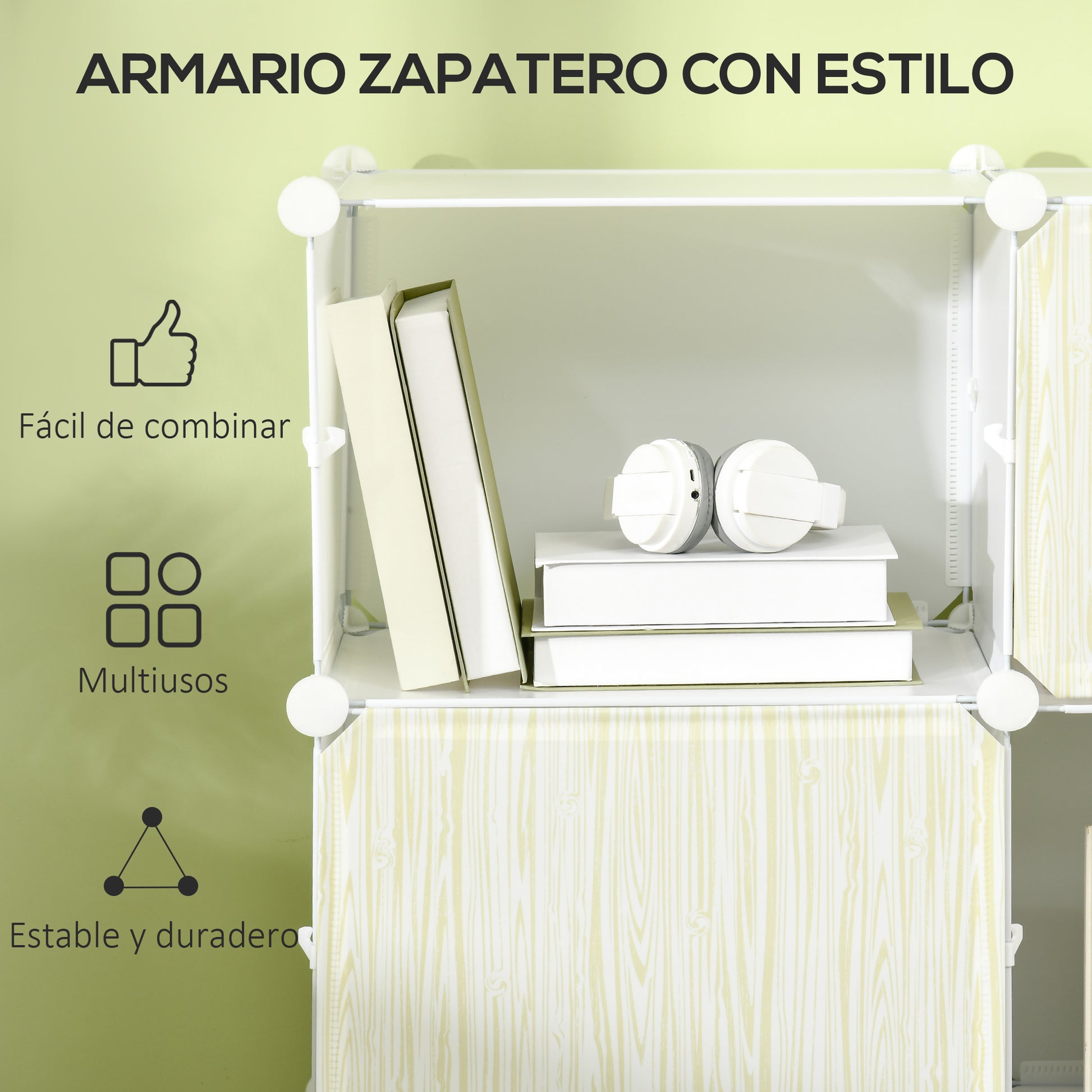 Modular Plastic Shoe Box Storage with 12 Cubes Shoe Organizer for Entryway Hallway Bedroom 125x32x125 cm White and Natural