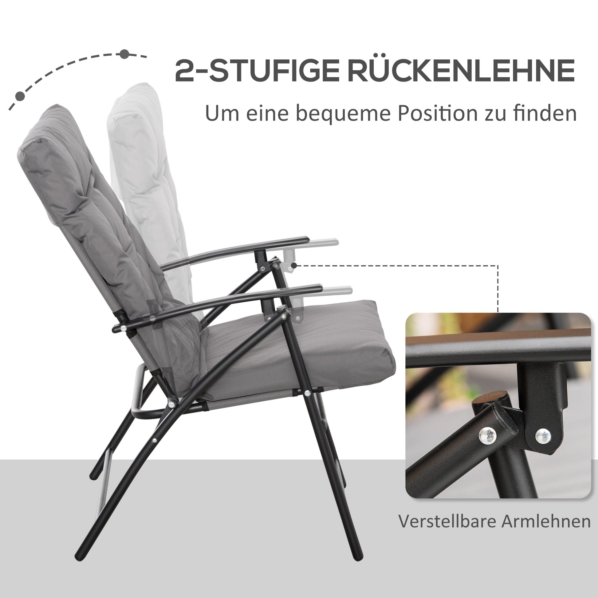 Camping Chair Foldable Garden Chair with Metal Frame, Adjustable Backrest, Folding Chair, Recliner for Pool, Beach, Oxford, Grey