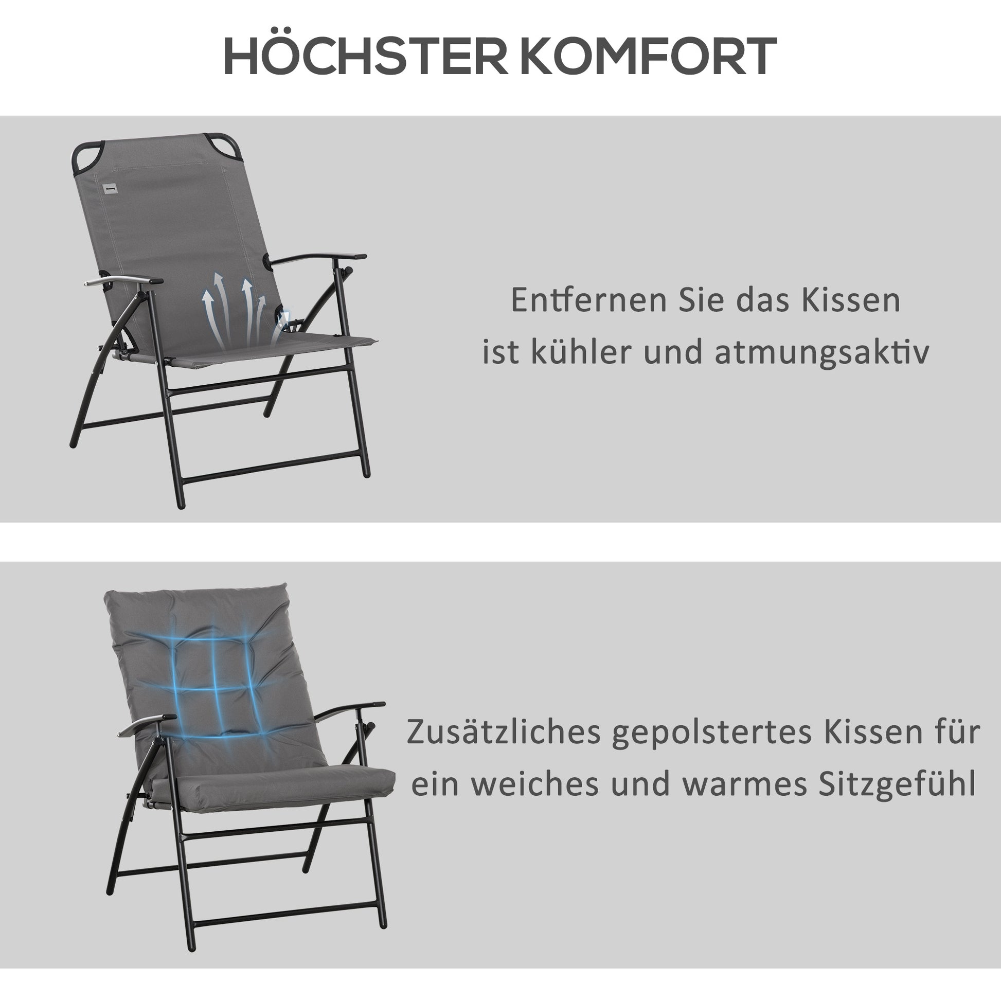 Camping Chair Foldable Garden Chair with Metal Frame, Adjustable Backrest, Folding Chair, Recliner for Pool, Beach, Oxford, Grey
