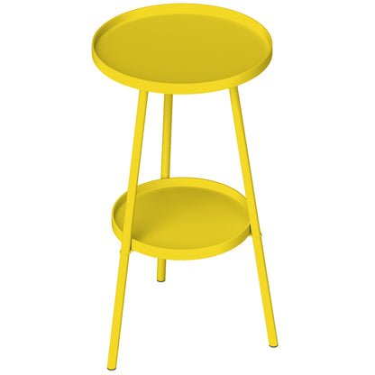 Small Two-Tier Round Side Table, Garden Table, for Patio, Living Room, Balcony, Metal, Yellow