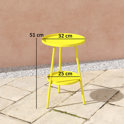 Small Two-Tier Round Side Table, Garden Table, for Patio, Living Room, Balcony, Metal, Yellow