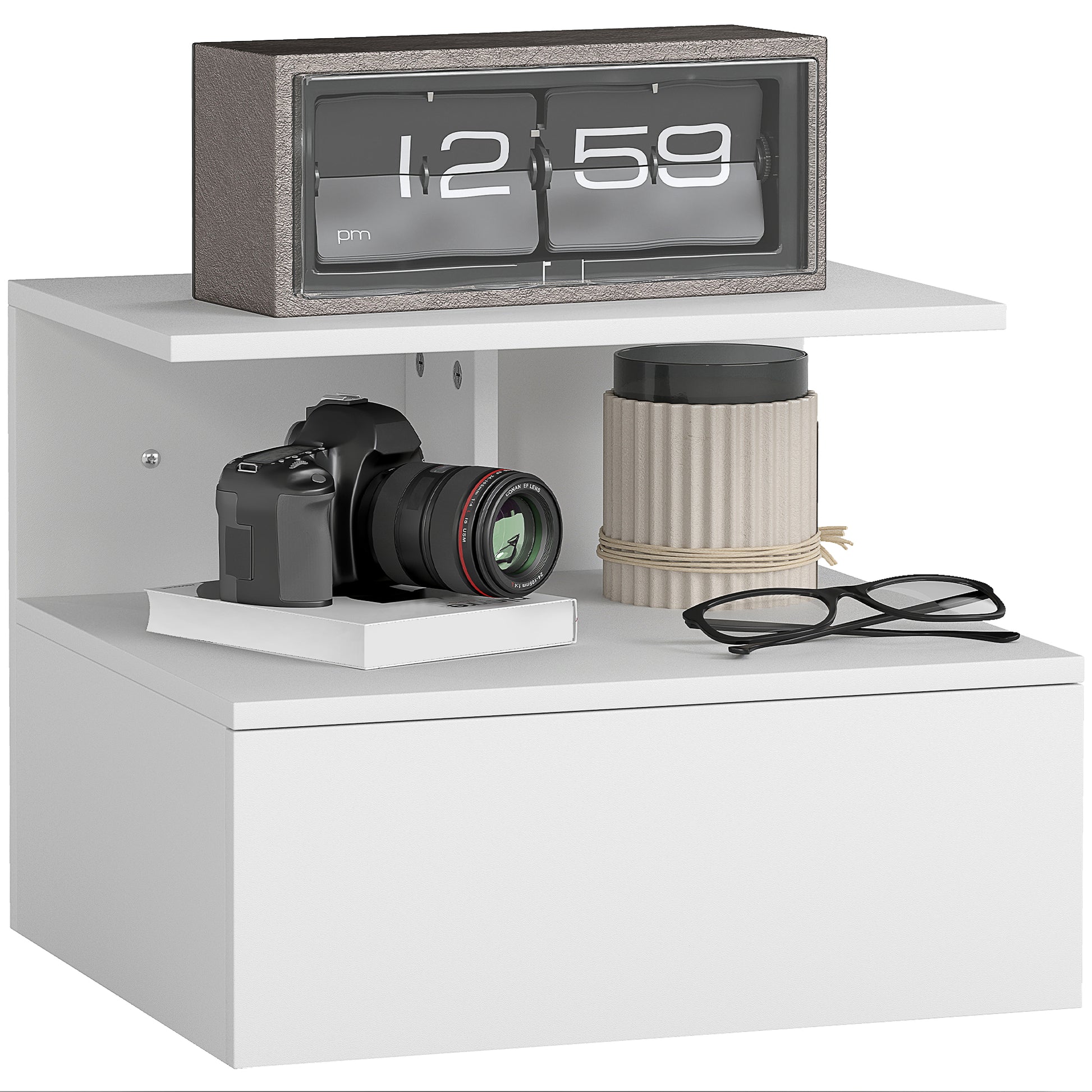 Floating Nightstand Bedside Table with Drawer, Open Compartment, Nightstand Bedside Table for Bedroom, Living Room, White, 39.8 x 35 x 31.6 cm