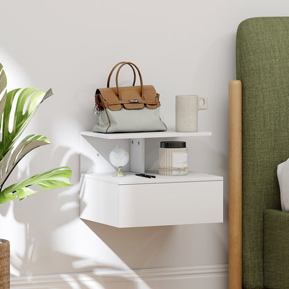 Floating Nightstand Bedside Table with Drawer, Open Compartment, Nightstand Bedside Table for Bedroom, Living Room, White, 39.8 x 35 x 31.6 cm
