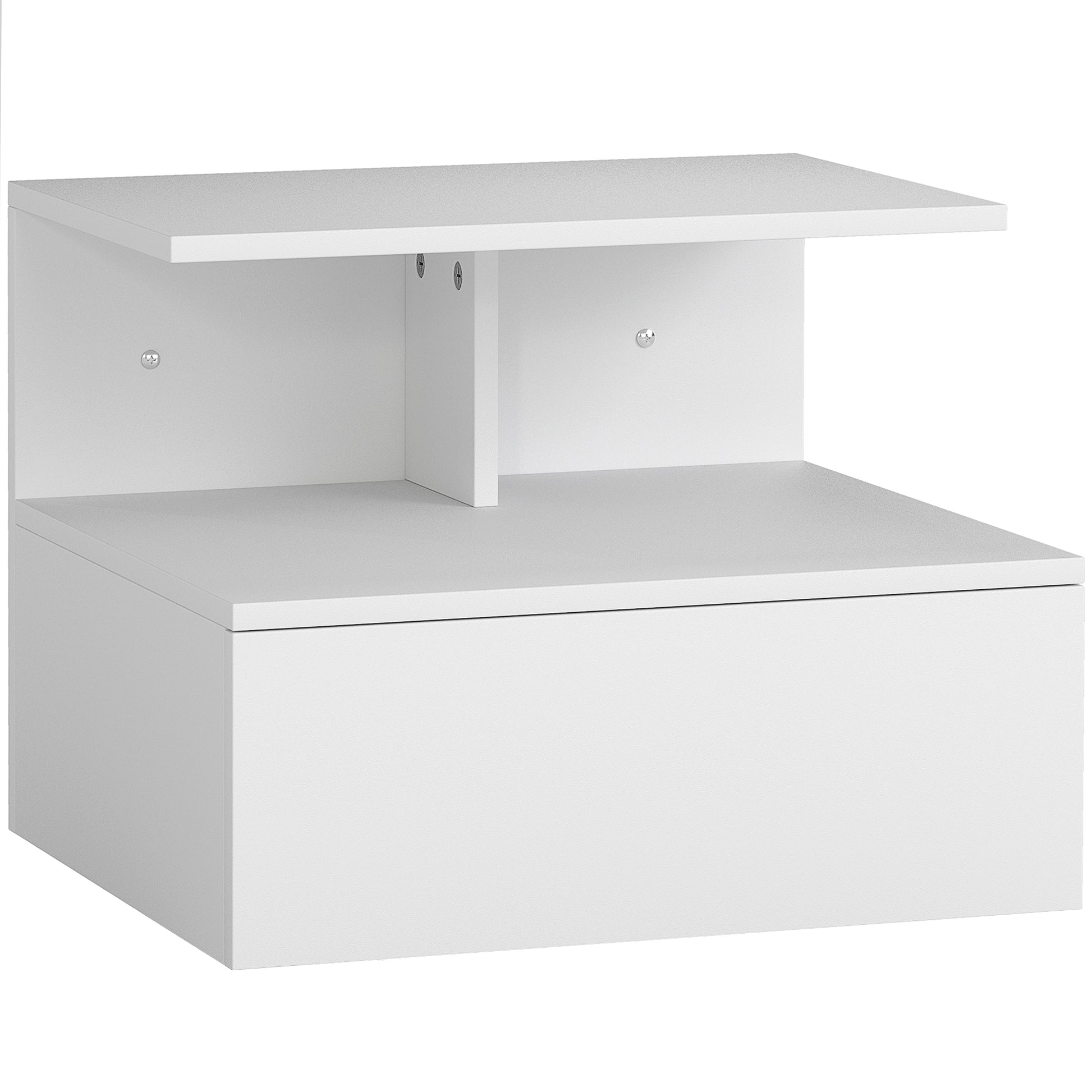 Floating Nightstand Bedside Table with Drawer, Open Compartment, Nightstand Bedside Table for Bedroom, Living Room, White, 39.8 x 35 x 31.6 cm