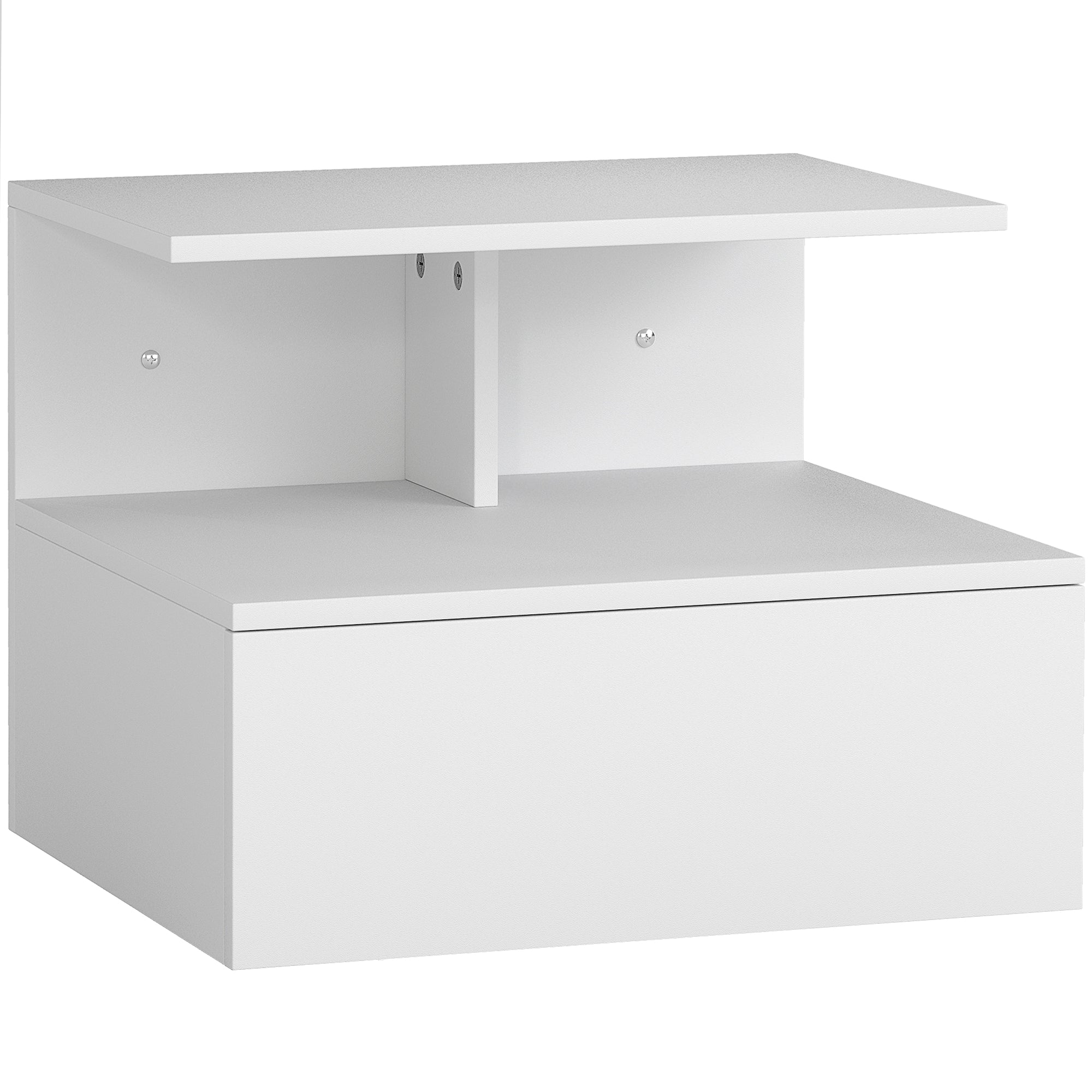 Floating Nightstand Bedside Table with Drawer, Open Compartment, Nightstand Bedside Table for Bedroom, Living Room, White, 39.8 x 35 x 31.6 cm