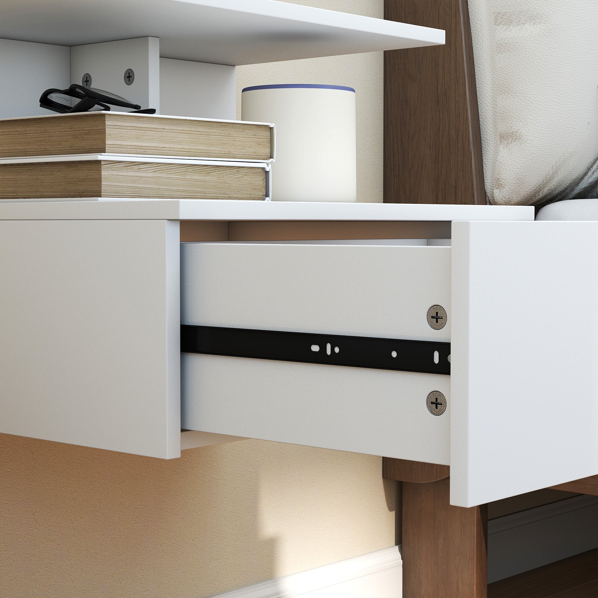 Floating Nightstand Bedside Table with Drawer, Open Compartment, Nightstand Bedside Table for Bedroom, Living Room, White, 39.8 x 35 x 31.6 cm