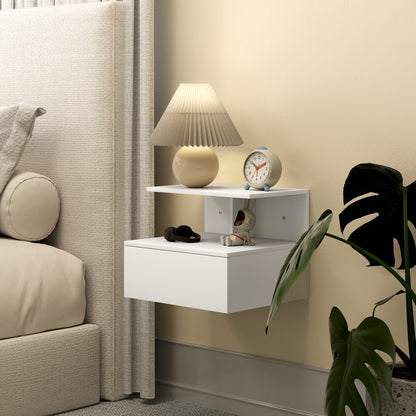 Floating Nightstand Bedside Table with Drawer, Open Compartment, Nightstand Bedside Table for Bedroom, Living Room, White, 39.8 x 35 x 31.6 cm