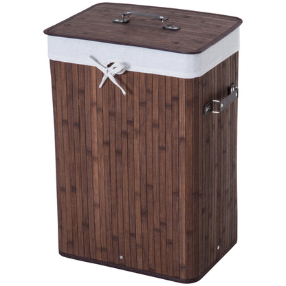 Bamboo Foldable Laundry Hamper with Lid, Handles, and Removable Bag for Bathroom 40x30x60 cm Brown