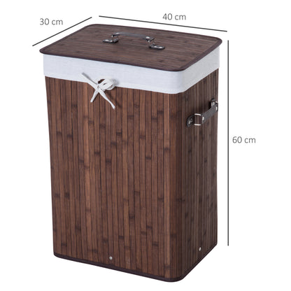 Bamboo Foldable Laundry Hamper with Lid, Handles, and Removable Bag for Bathroom 40x30x60 cm Brown