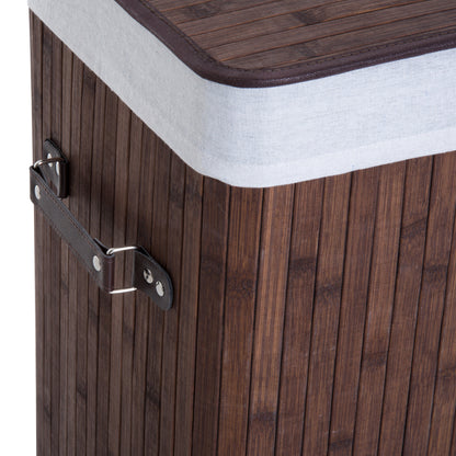 Bamboo Foldable Laundry Hamper with Lid, Handles, and Removable Bag for Bathroom 40x30x60 cm Brown