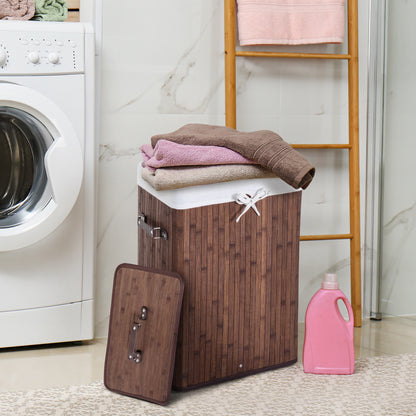 Bamboo Foldable Laundry Hamper with Lid, Handles, and Removable Bag for Bathroom 40x30x60 cm Brown
