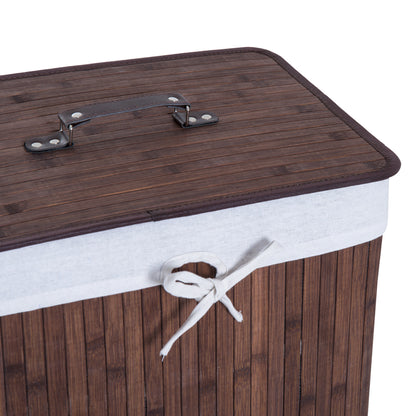 Bamboo Foldable Laundry Hamper with Lid, Handles, and Removable Bag for Bathroom 40x30x60 cm Brown