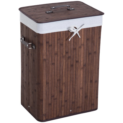 Bamboo Foldable Laundry Hamper with Lid, Handles, and Removable Bag for Bathroom 40x30x60 cm Brown