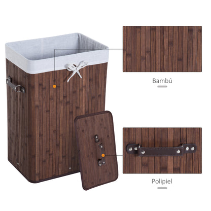 Bamboo Foldable Laundry Hamper with Lid, Handles, and Removable Bag for Bathroom 40x30x60 cm Brown