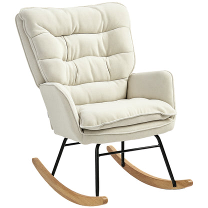 Rocking Chair Rocker Armchair, Nursing Chair with Chenille Look, Rocking Chair up to 120 kg Capacity for Bedroom, Living Room, Beige
