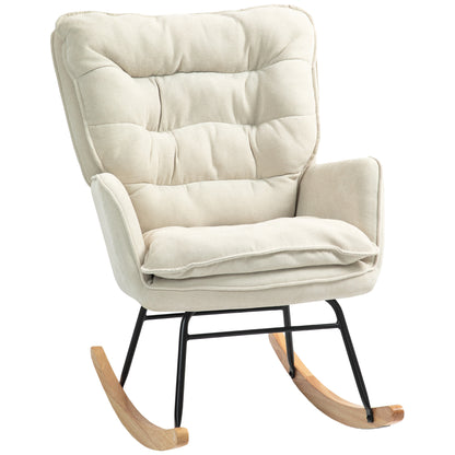 Rocking Chair Rocker Armchair, Nursing Chair with Chenille Look, Rocking Chair up to 120 kg Capacity for Bedroom, Living Room, Beige