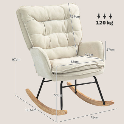 Rocking Chair Rocker Armchair, Nursing Chair with Chenille Look, Rocking Chair up to 120 kg Capacity for Bedroom, Living Room, Beige