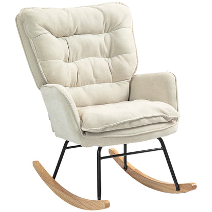 Rocking Chair Rocker Armchair, Nursing Chair with Chenille Look, Rocking Chair up to 120 kg Capacity for Bedroom, Living Room, Beige
