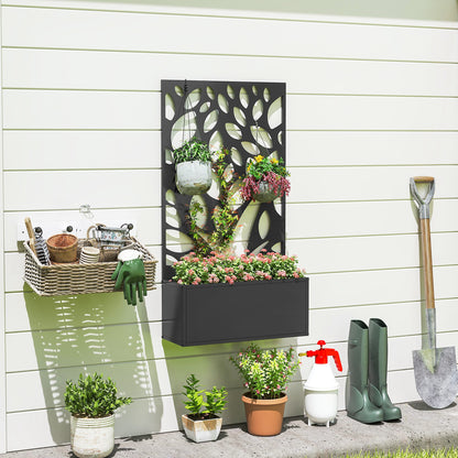 Elevated Metal Planter with Privacy Panel & Trellis, 61 x 23 x 113 cm (24 x 9.1 x 44.5 in)