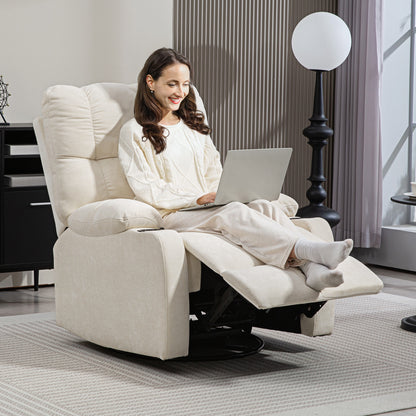 Recliner Armchair with Reclining Function, Rocking Function, Swivel TV Chair with Footrest, Pocket Spring Core, and Cup Holder, for Living Room, Beige