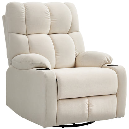 Recliner Armchair with Reclining Function, Rocking Function, Swivel TV Chair with Footrest, Pocket Spring Core, and Cup Holder, for Living Room, Beige