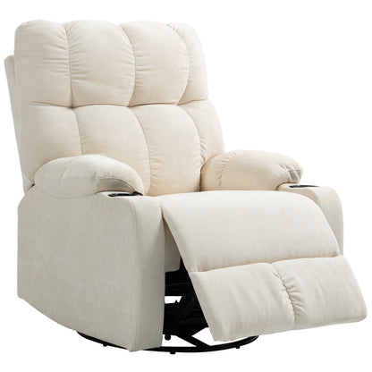 Recliner Armchair with Reclining Function, Rocking Function, Swivel TV Chair with Footrest, Pocket Spring Core, and Cup Holder, for Living Room, Beige