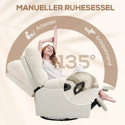 Recliner Armchair with Reclining Function, Rocking Function, Swivel TV Chair with Footrest, Pocket Spring Core, and Cup Holder, for Living Room, Beige