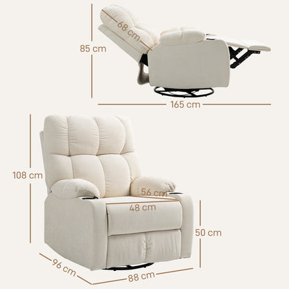 Recliner Armchair with Reclining Function, Rocking Function, Swivel TV Chair with Footrest, Pocket Spring Core, and Cup Holder, for Living Room, Beige
