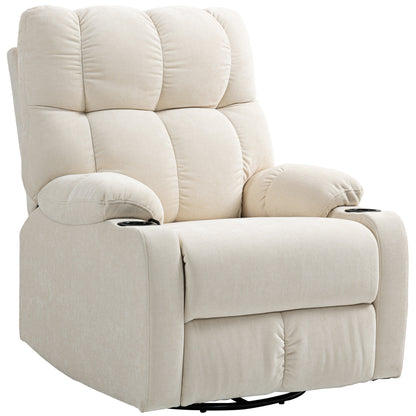 Recliner Armchair with Reclining Function, Rocking Function, Swivel TV Chair with Footrest, Pocket Spring Core, and Cup Holder, for Living Room, Beige