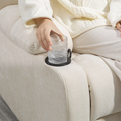 Recliner Armchair with Reclining Function, Rocking Function, Swivel TV Chair with Footrest, Pocket Spring Core, and Cup Holder, for Living Room, Beige