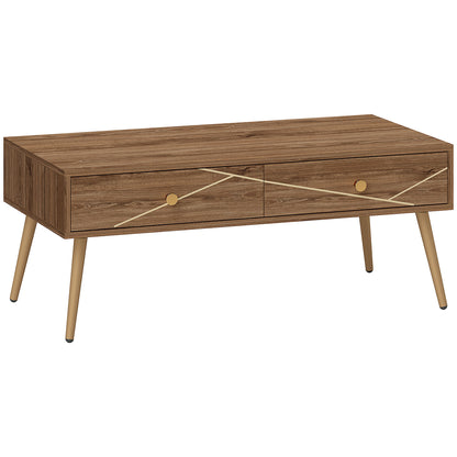 Coffee Table Low Table for Living Room with 2 Drawers and Steel Legs for Bedroom 100x50x41 cm Brown