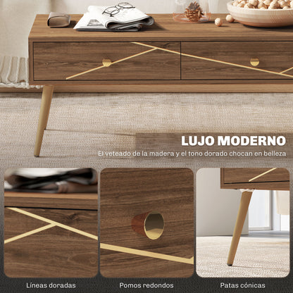 Coffee Table Low Table for Living Room with 2 Drawers and Steel Legs for Bedroom 100x50x41 cm Brown