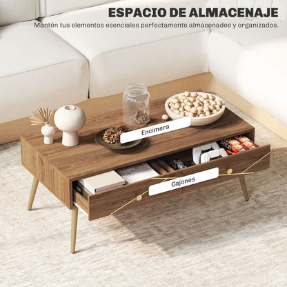 Coffee Table Low Table for Living Room with 2 Drawers and Steel Legs for Bedroom 100x50x41 cm Brown