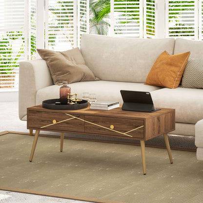 Coffee Table Low Table for Living Room with 2 Drawers and Steel Legs for Bedroom 100x50x41 cm Brown