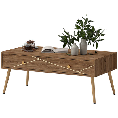 Coffee Table Low Table for Living Room with 2 Drawers and Steel Legs for Bedroom 100x50x41 cm Brown