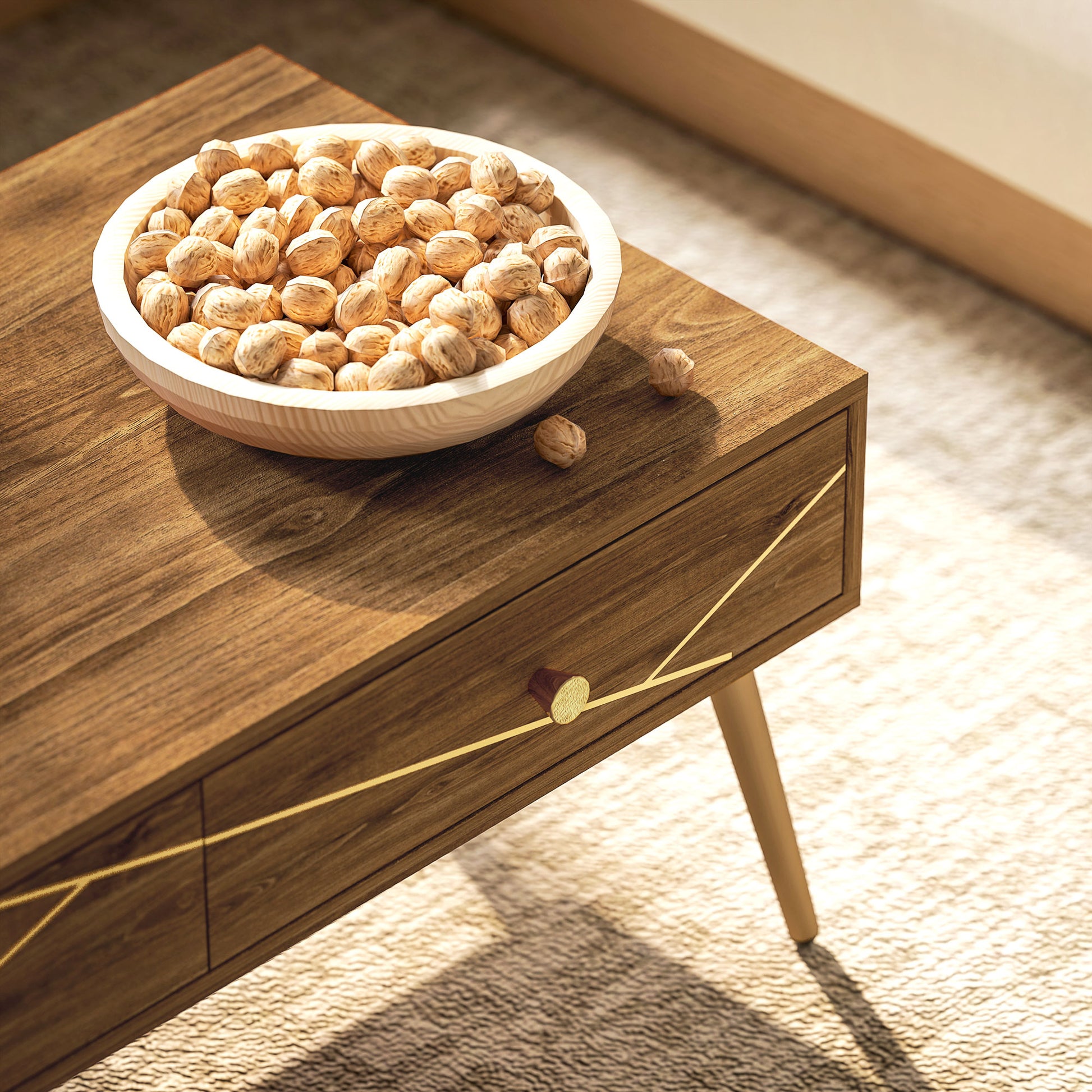 Coffee Table Low Table for Living Room with 2 Drawers and Steel Legs for Bedroom 100x50x41 cm Brown