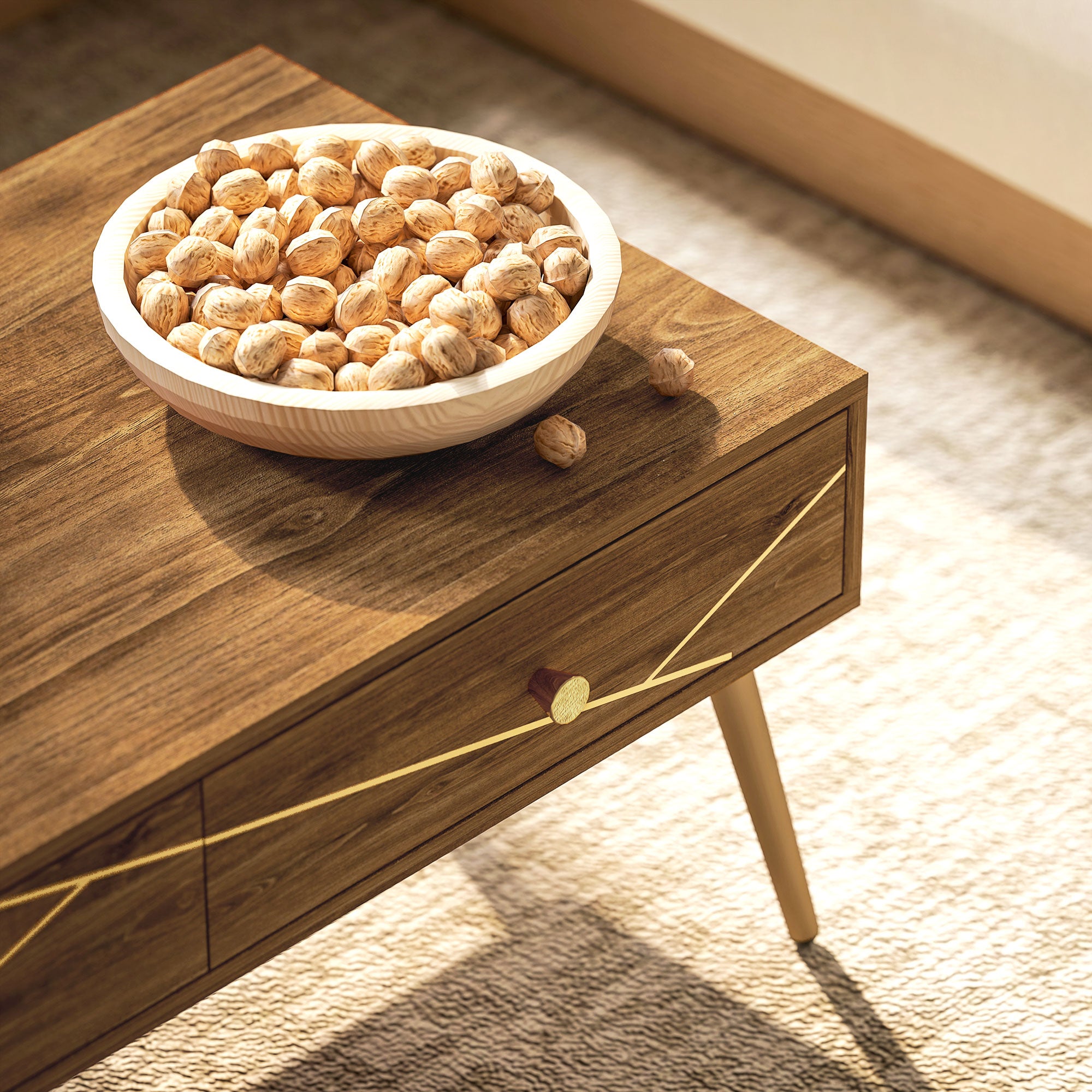 Coffee Table Low Table for Living Room with 2 Drawers and Steel Legs for Bedroom 100x50x41 cm Brown