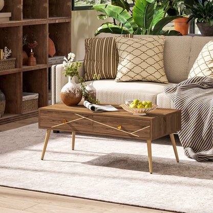 Coffee Table Low Table for Living Room with 2 Drawers and Steel Legs for Bedroom 100x50x41 cm Brown