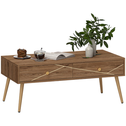 Coffee Table Low Table for Living Room with 2 Drawers and Steel Legs for Bedroom 100x50x41 cm Brown