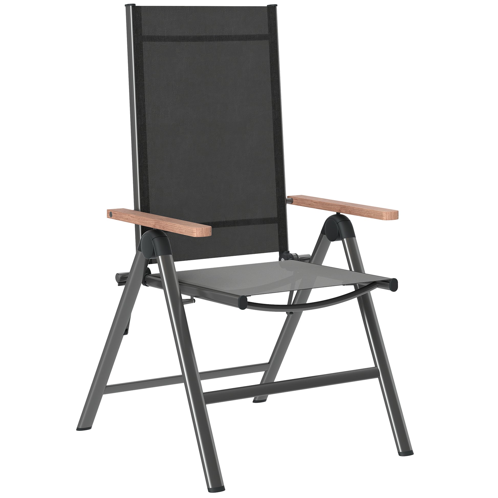 Steel Folding Garden Chair with Armrests, Foldable Balcony Chair Camping Chair 120kg Load Capacity High Backrest Terrace Chair for Garden, Balcony, 60 x 73 x 108cm Black
