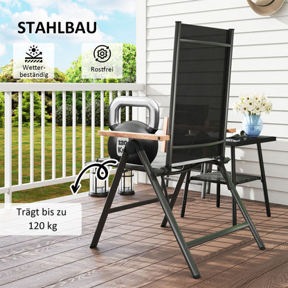 Steel Folding Garden Chair with Armrests, Foldable Balcony Chair Camping Chair 120kg Load Capacity High Backrest Terrace Chair for Garden, Balcony, 60 x 73 x 108cm Black