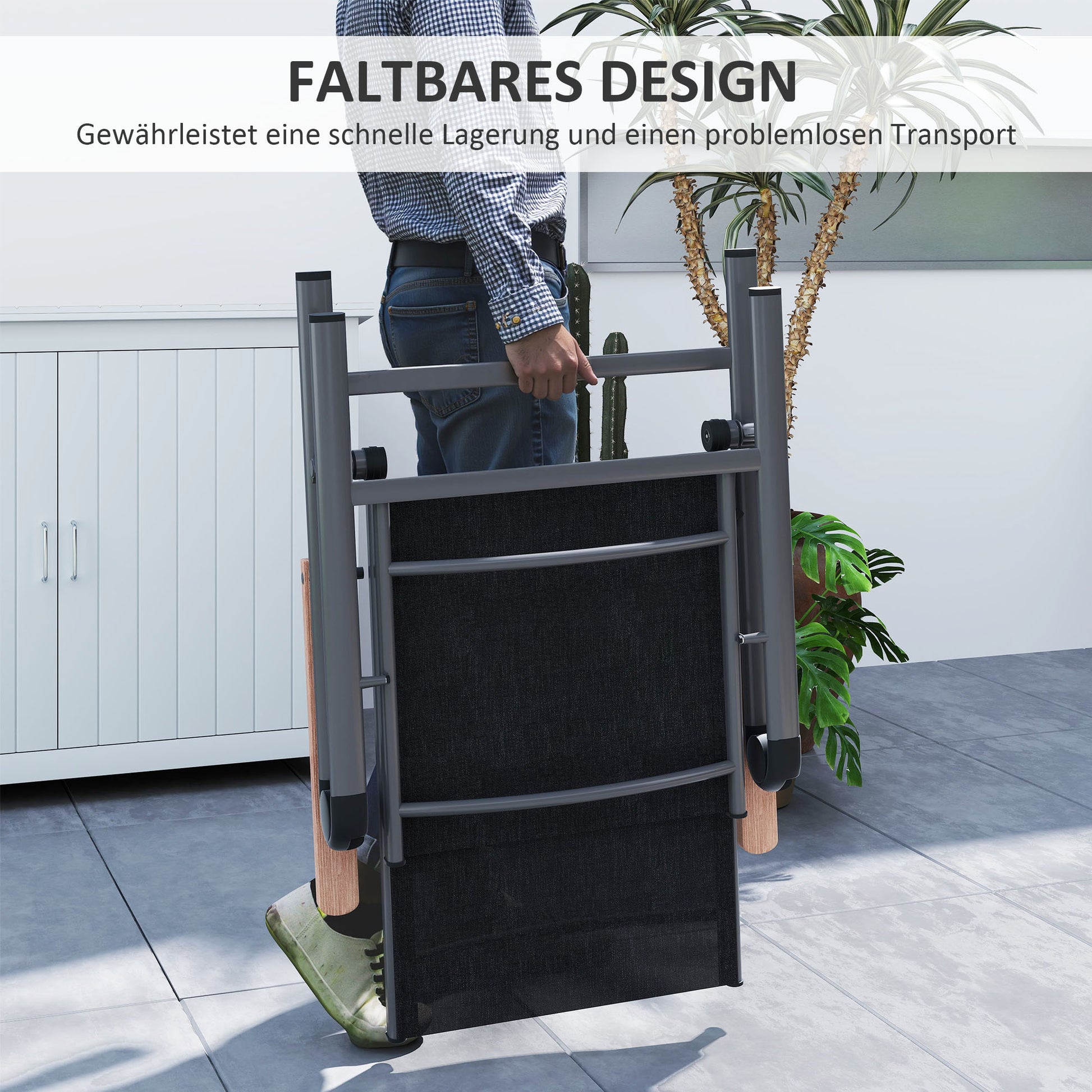 Steel Folding Garden Chair with Armrests, Foldable Balcony Chair Camping Chair 120kg Load Capacity High Backrest Terrace Chair for Garden, Balcony, 60 x 73 x 108cm Black