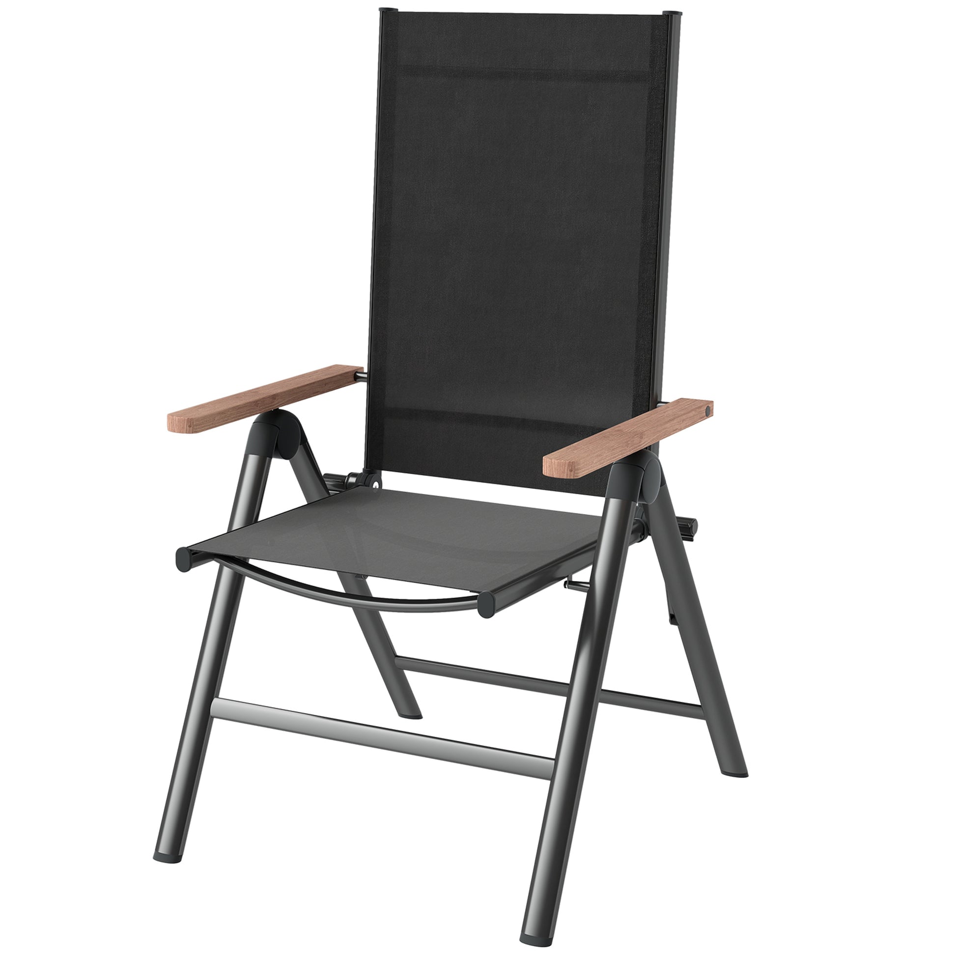 Steel Folding Garden Chair with Armrests, Foldable Balcony Chair Camping Chair 120kg Load Capacity High Backrest Terrace Chair for Garden, Balcony, 60 x 73 x 108cm Black