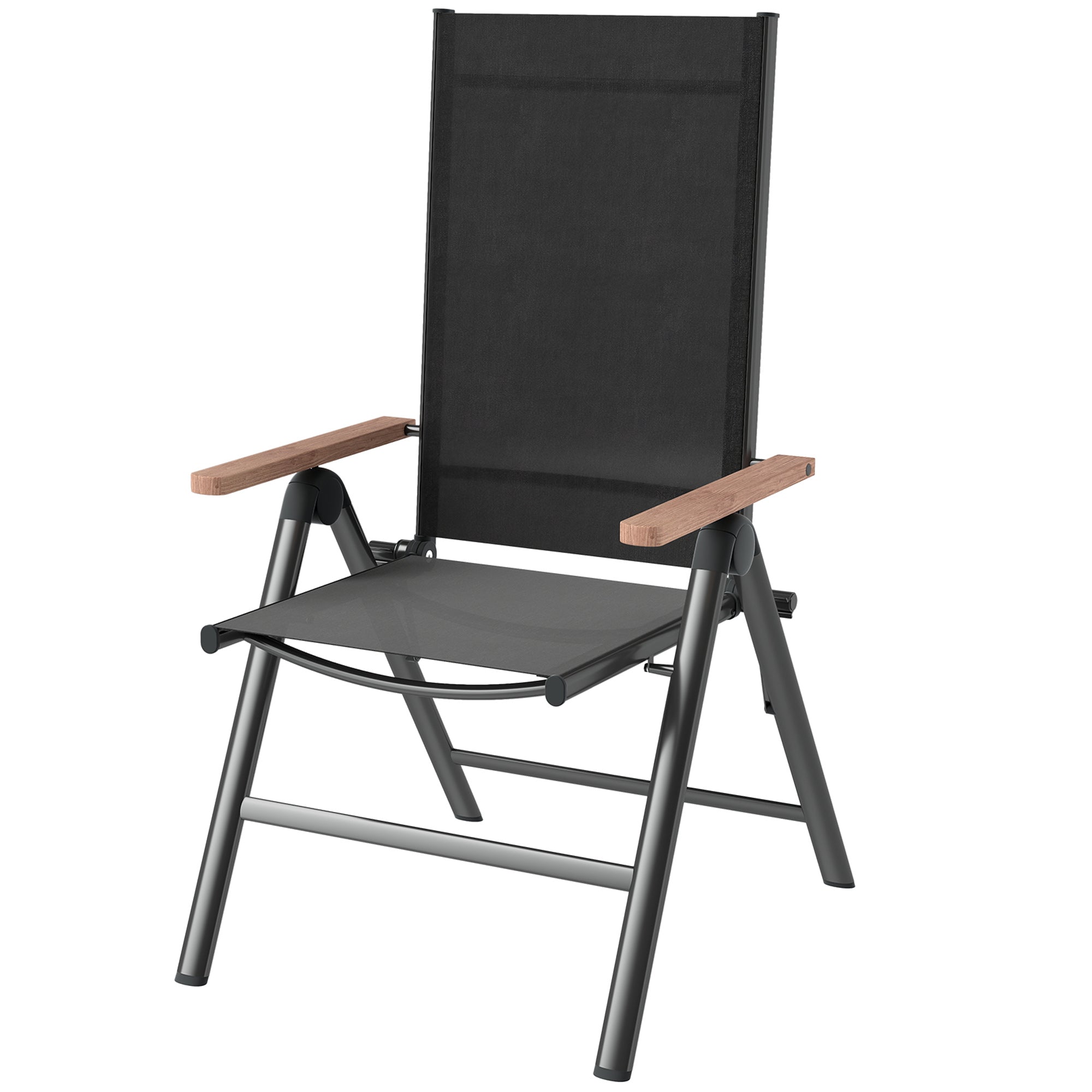 Steel Folding Garden Chair with Armrests, Foldable Balcony Chair Camping Chair 120kg Load Capacity High Backrest Terrace Chair for Garden, Balcony, 60 x 73 x 108cm Black