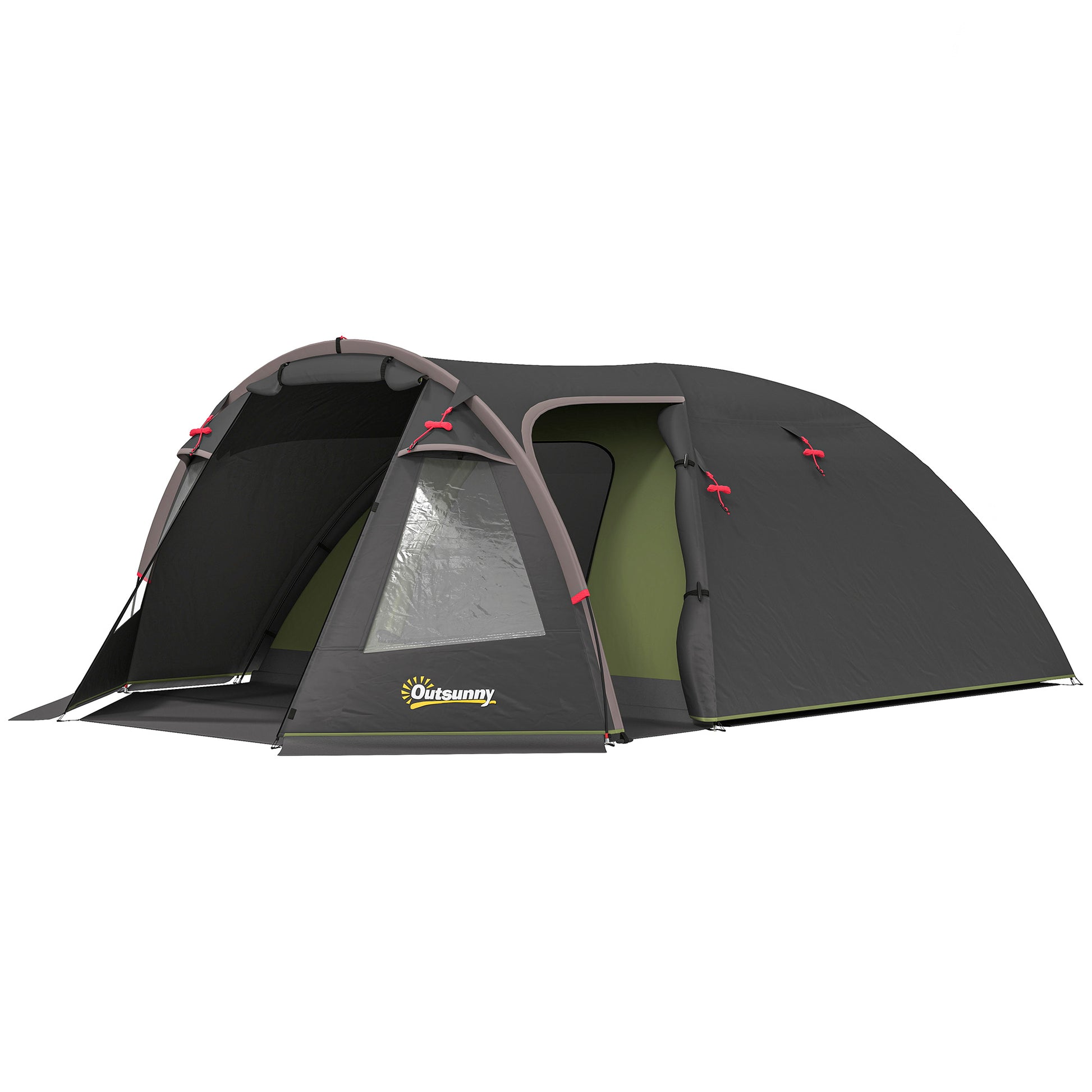 Family Camping Tent for 2-4 People, Waterproof Tunnel Tent 3000 mm with 3 Doors, Windows, Carry Bag, for Camping Travel Hiking Garden, Black