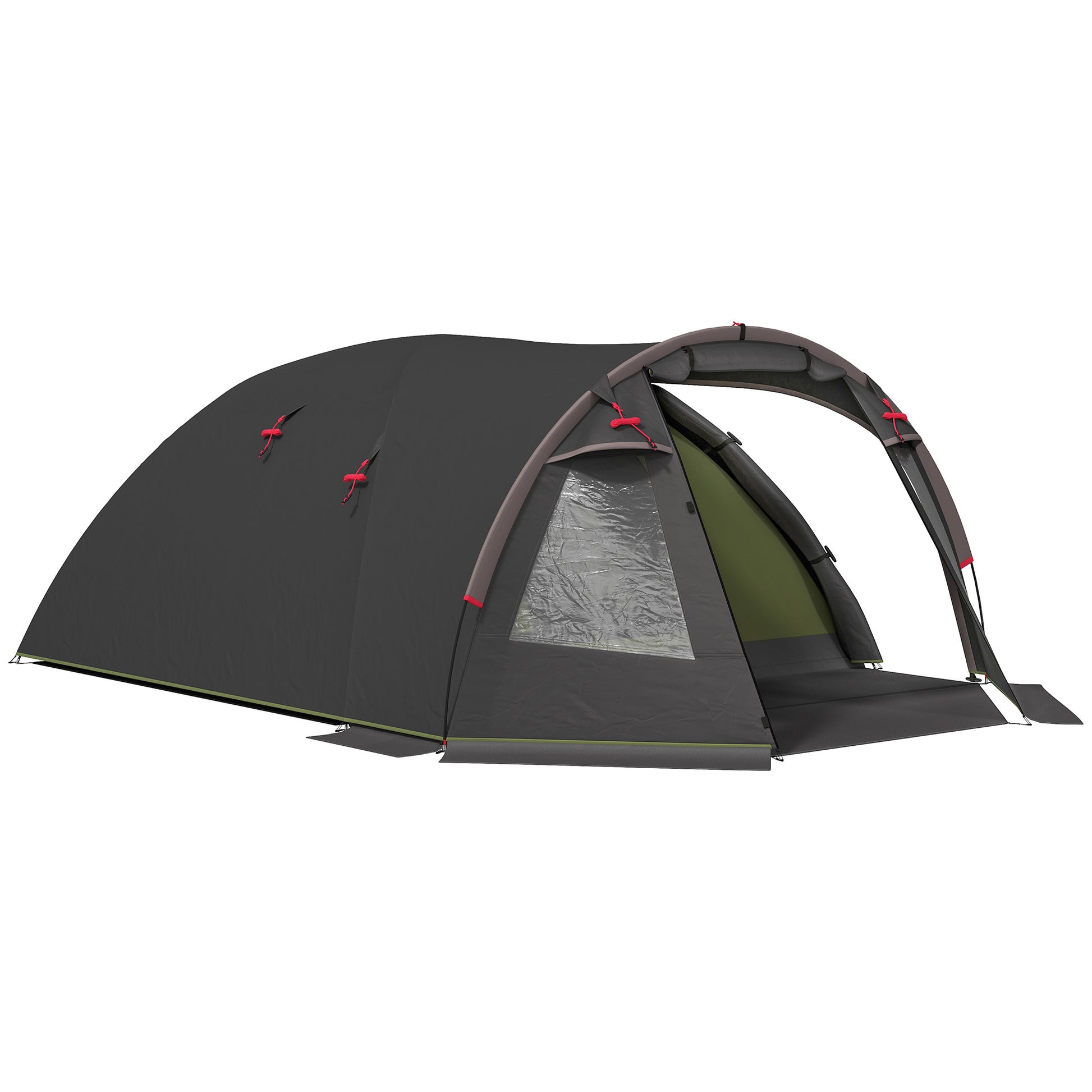Family Camping Tent for 2-4 People, Waterproof Tunnel Tent 3000 mm with 3 Doors, Windows, Carry Bag, for Camping Travel Hiking Garden, Black
