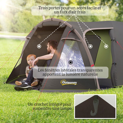 Family Camping Tent for 2-4 People, Waterproof Tunnel Tent 3000 mm with 3 Doors, Windows, Carry Bag, for Camping Travel Hiking Garden, Black
