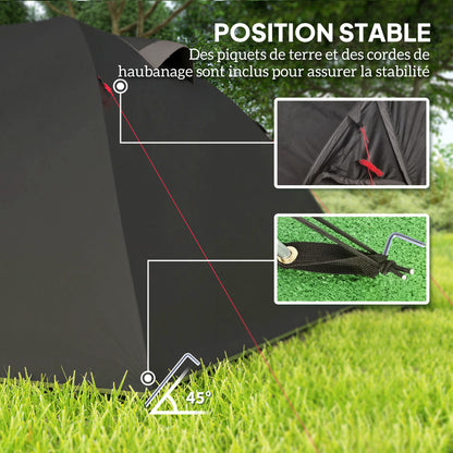 Family Camping Tent for 2-4 People, Waterproof Tunnel Tent 3000 mm with 3 Doors, Windows, Carry Bag, for Camping Travel Hiking Garden, Black