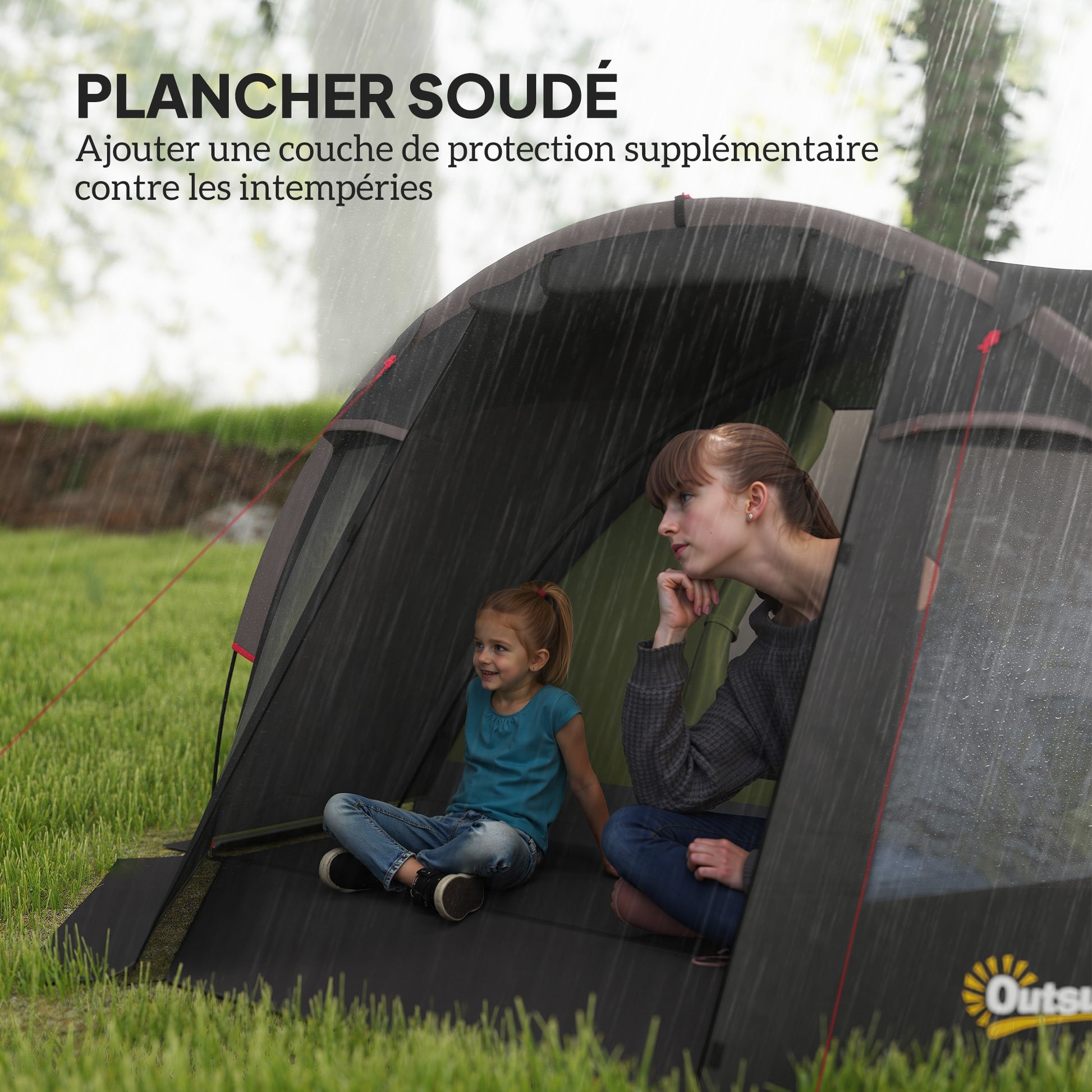 Family Camping Tent for 2-4 People, Waterproof Tunnel Tent 3000 mm with 3 Doors, Windows, Carry Bag, for Camping Travel Hiking Garden, Black