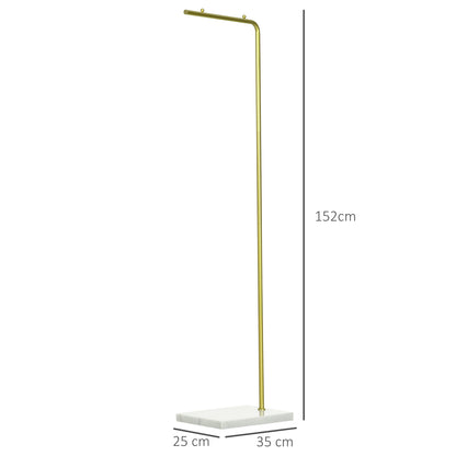 1.52m Clothes Rail with Metal Frame, Marble Base, Free Standing Coat Rack for Hats, Coats, and Bags, for Entryway, Bedroom, Hallway, Gold and White